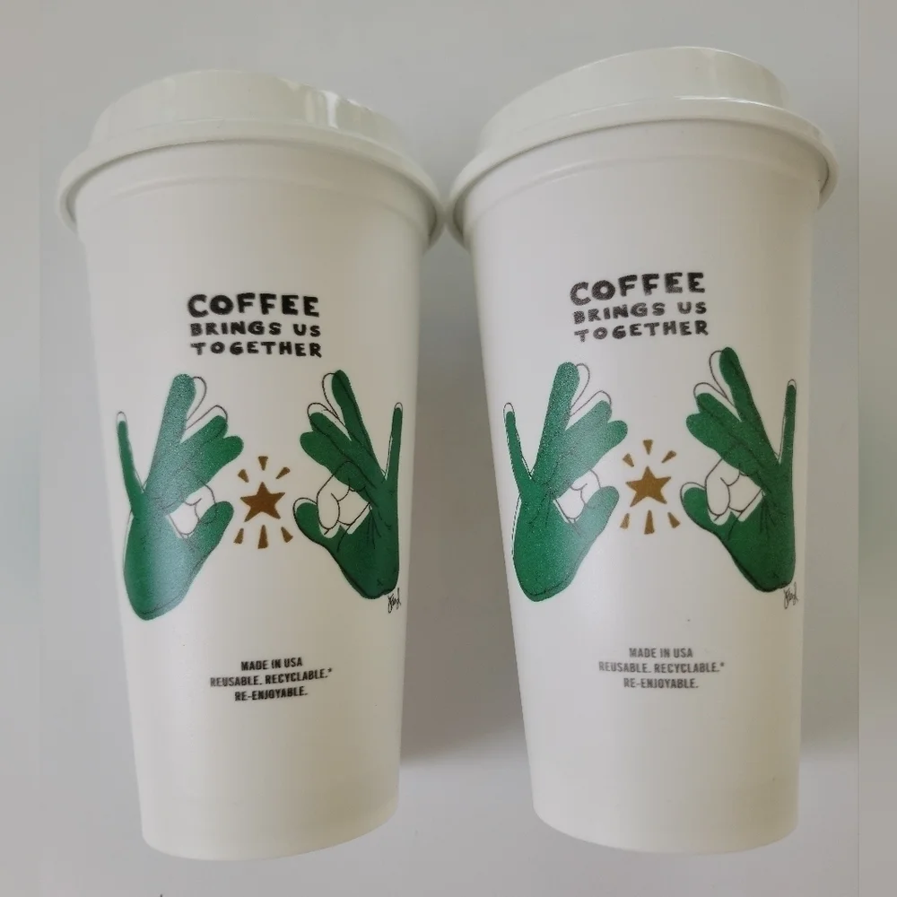 NWOT NEW Starbucks ASL Reusable Cup, 2 Pc Set